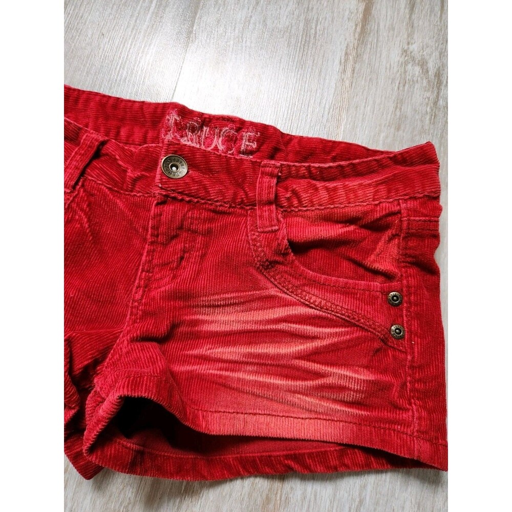 VTG Y2K Truce Red Corduroy Low Rise Shorts Distressed Zip Pocket Stretch S EUC - Picture 2 of 9